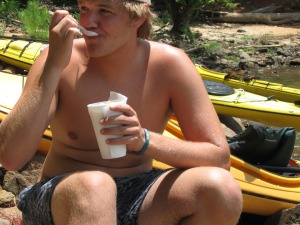 Despite a wrong turn on Carters Lake, Dan McNavish still found time to find a shaved ice treat from a lakeside vendor. 