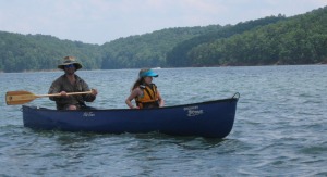 Dave & Jessa Goldman battle wind and motorboat wakes on Carters Lake. 